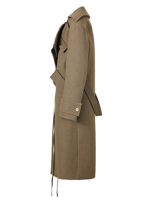 Color-block Irregular Plaid Big Size Woolen Coat Parkas New Lapel Long Sleeve Women Fashion Autumn Winter