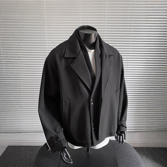 Oversized Casual Men's Blazer Jacket with High-end Look Short Length Notched Collar Button Closure Long Sleeve