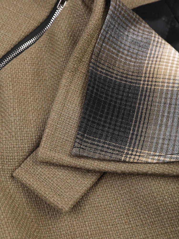 Color-block Irregular Plaid Big Size Woolen Coat Parkas New Lapel Long Sleeve Women Fashion Autumn Winter