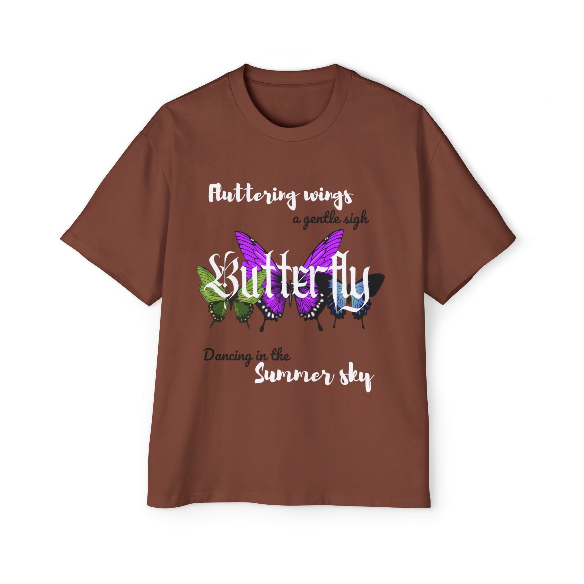 Butterfly Print Men's Heavy Oversized Tee, Relaxed Summer Shirt, Gift for Butterfly Lovers, Casual Wear, Nature-Inspired Fashion