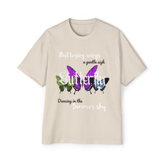 Butterfly Print Men's Heavy Oversized Tee, Relaxed Summer Shirt, Gift for Butterfly Lovers, Casual Wear, Nature-Inspired Fashion