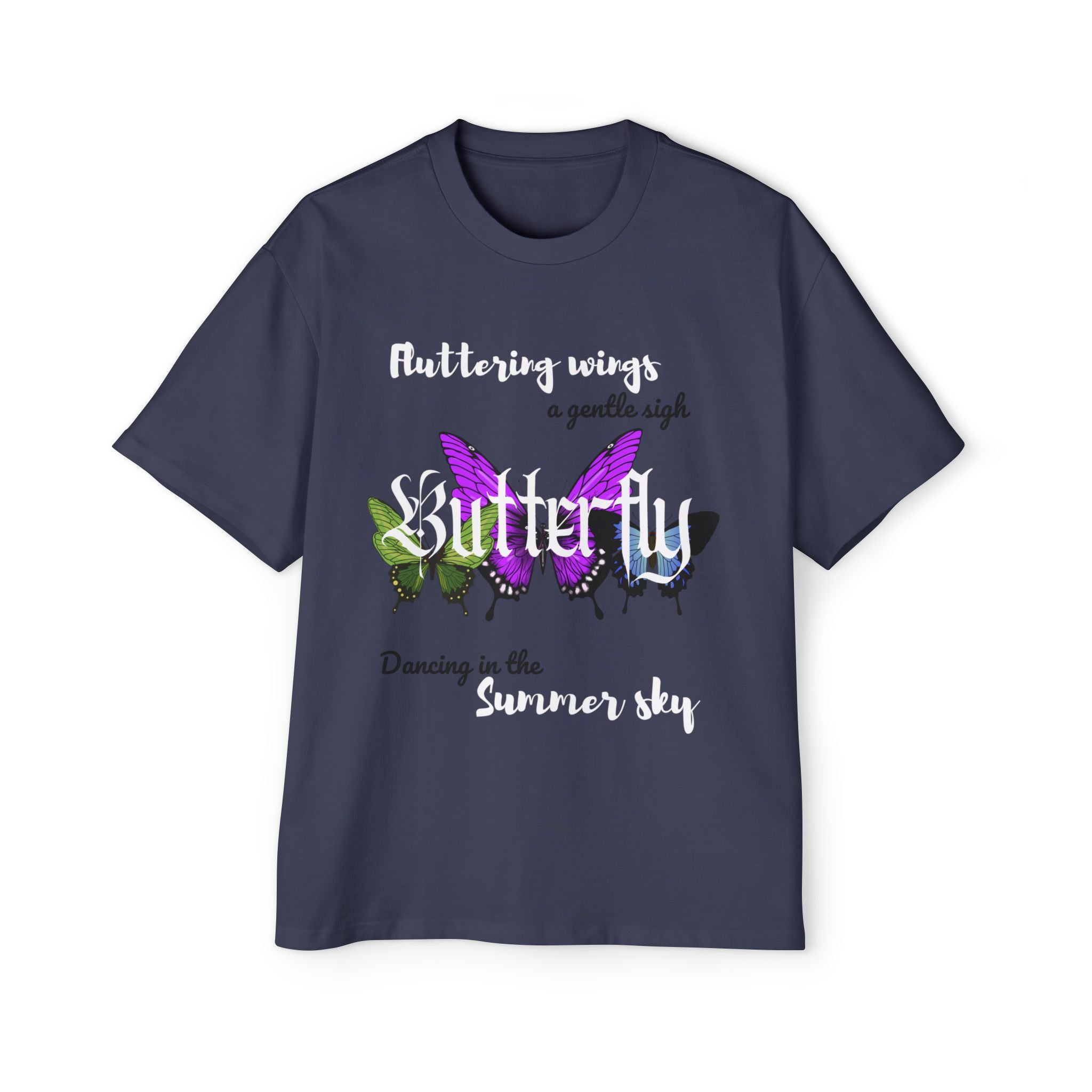 Butterfly Print Men's Heavy Oversized Tee, Relaxed Summer Shirt, Gift for Butterfly Lovers, Casual Wear, Nature-Inspired Fashion
