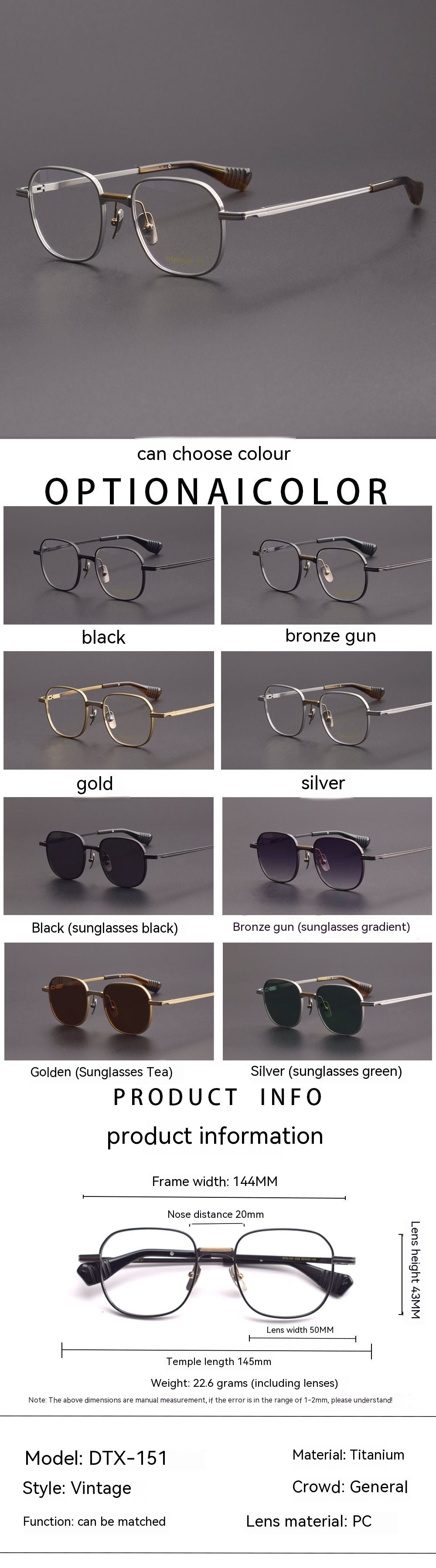 Vintage Glasses Rim Pure Titanium Optical Anti-blue Light