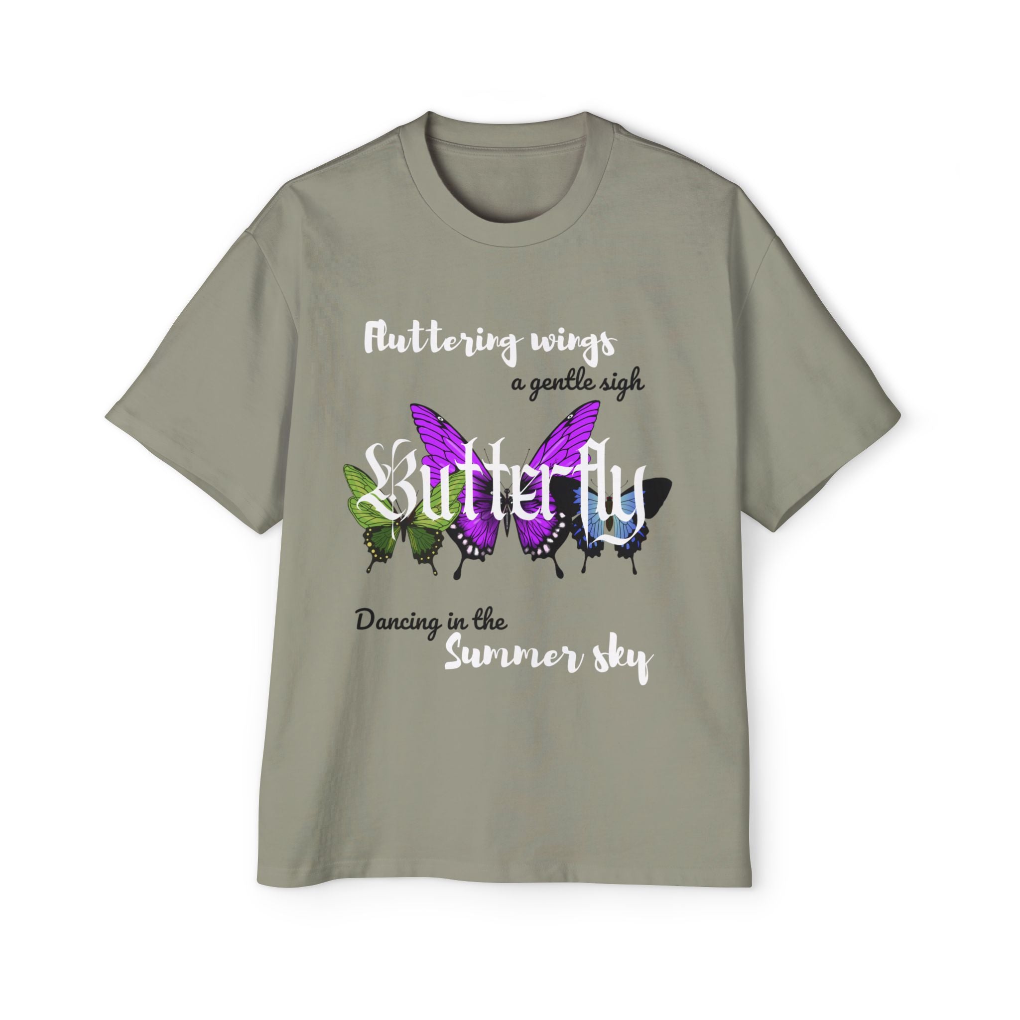 Butterfly Print Men's Heavy Oversized Tee, Relaxed Summer Shirt, Gift for Butterfly Lovers, Casual Wear, Nature-Inspired Fashion