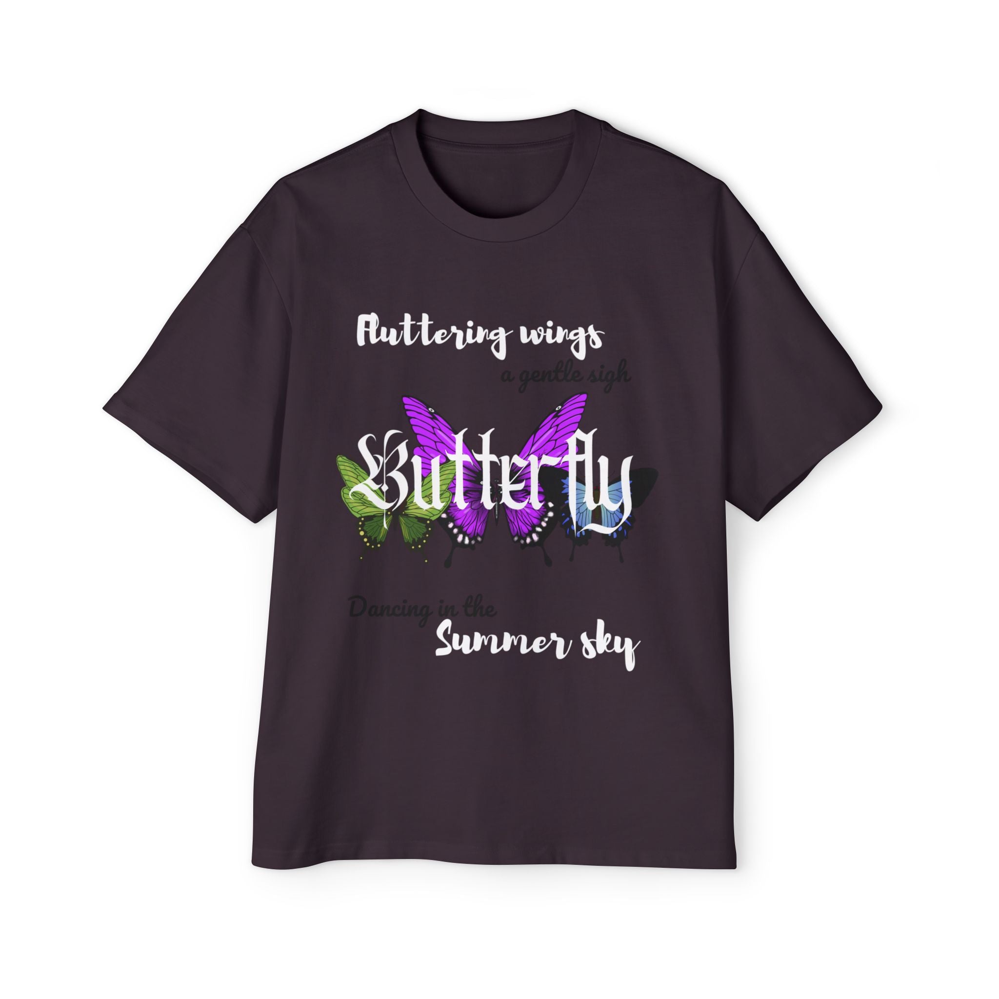 Butterfly Print Men's Heavy Oversized Tee, Relaxed Summer Shirt, Gift for Butterfly Lovers, Casual Wear, Nature-Inspired Fashion