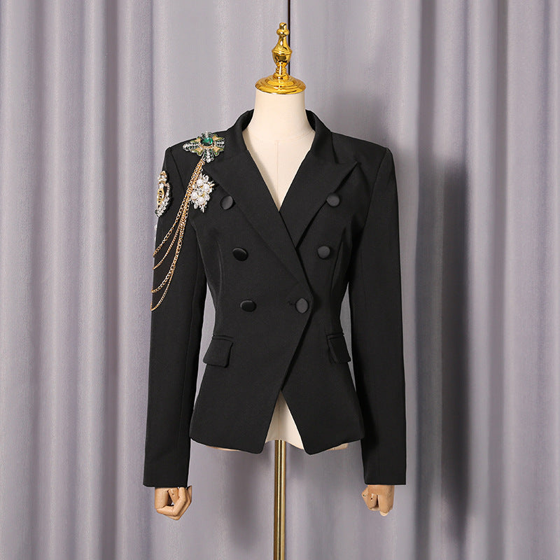 Diamond studded slim fit suit jacket for women