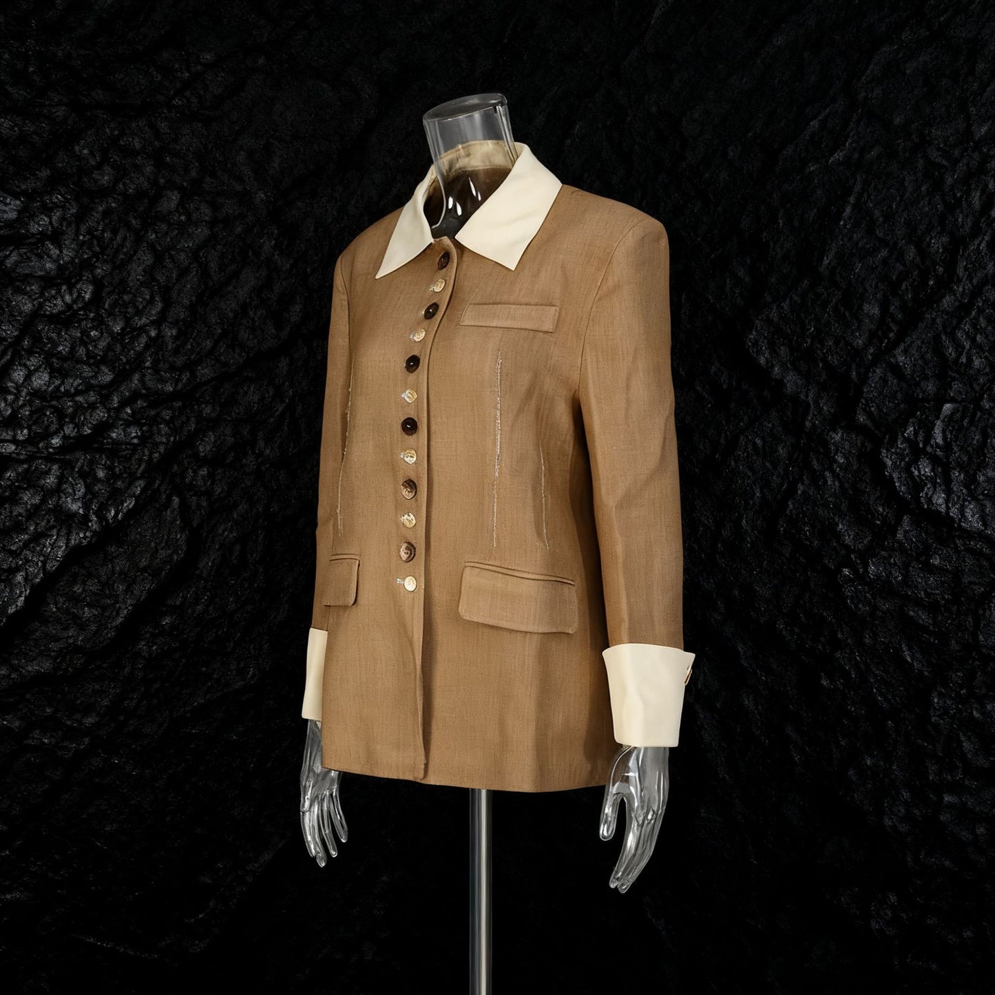 Flip collar contrasting single breasted suit jacket