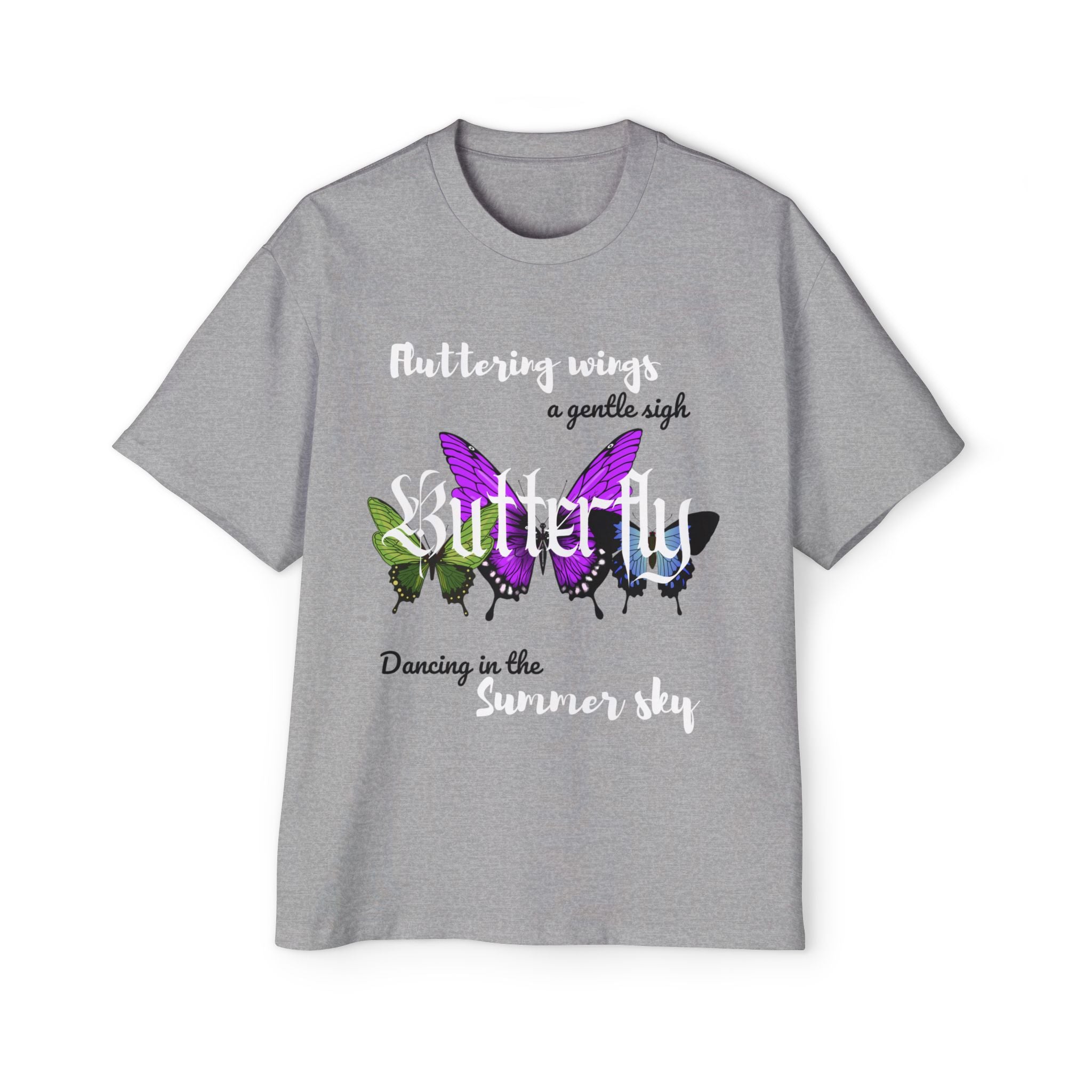 Butterfly Print Men's Heavy Oversized Tee, Relaxed Summer Shirt, Gift for Butterfly Lovers, Casual Wear, Nature-Inspired Fashion