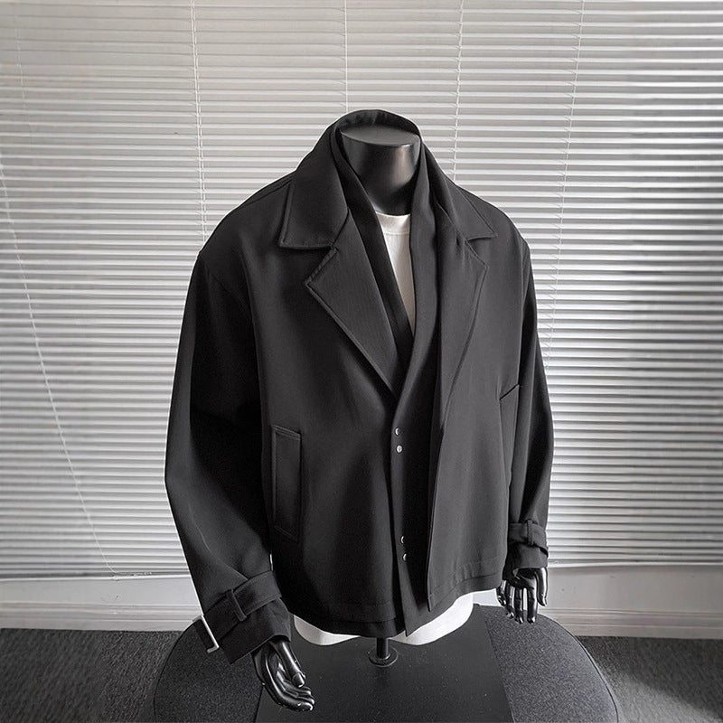 Oversized Casual Men's Blazer Jacket with  High-end Look Short Length Notched Collar Button Closure Long Sleeve