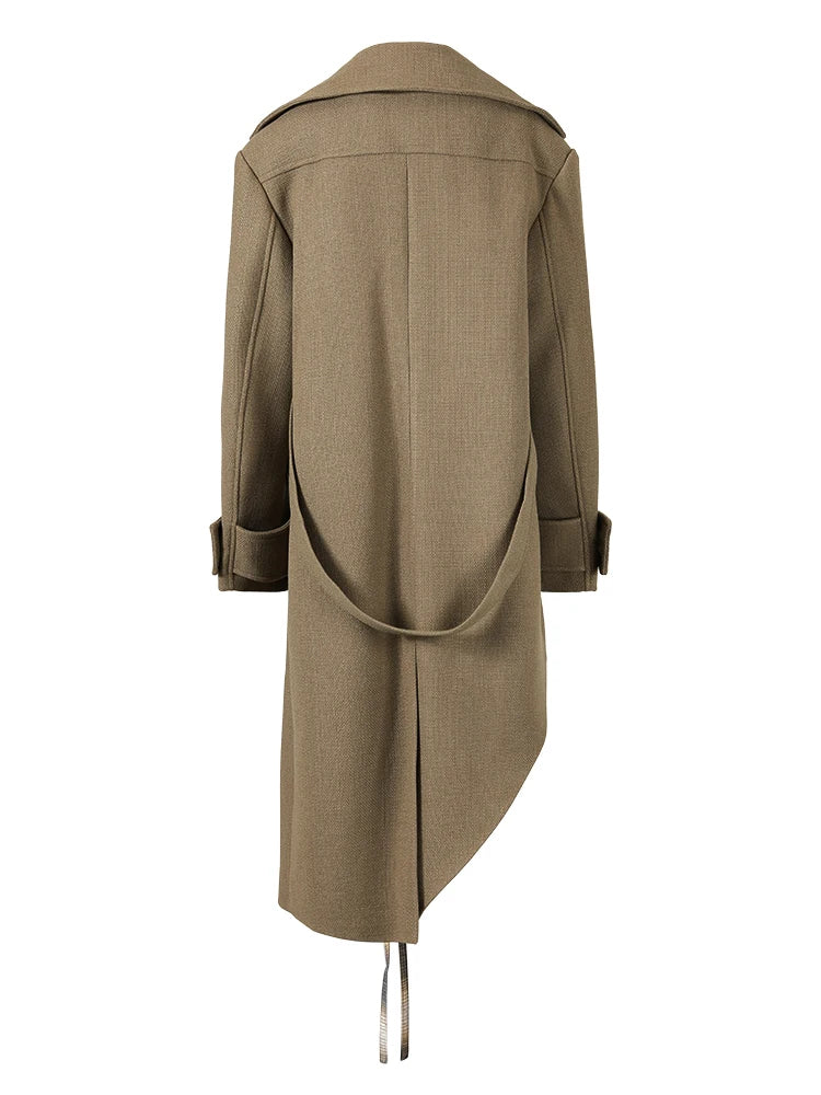 Color-block Irregular Plaid Big Size Woolen Coat Parkas New Lapel Long Sleeve Women Fashion Autumn Winter