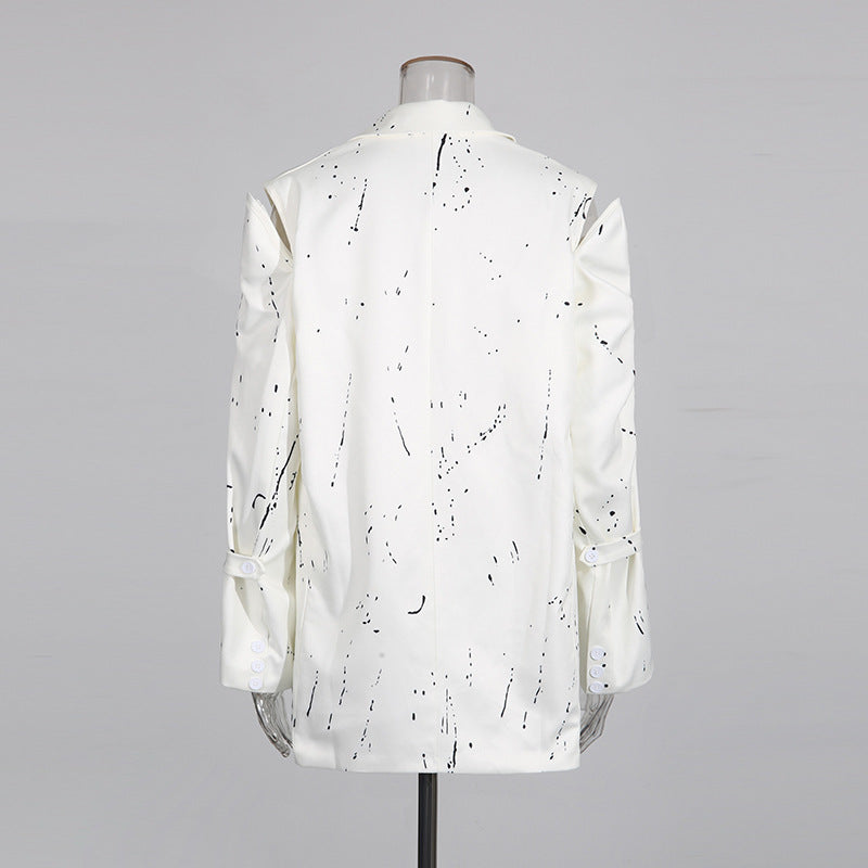 Hollow out printed straight button mini suit