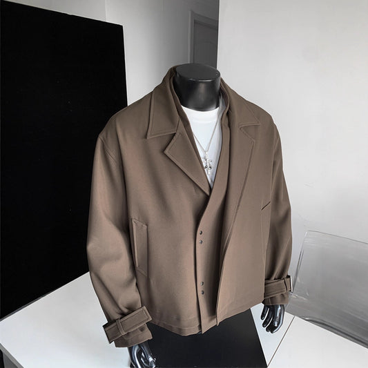 Oversized Casual Men's Blazer Jacket with  High-end Look Short Length Notched Collar Button Closure Long Sleeve