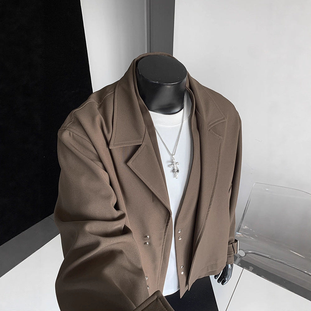 Oversized Casual Men's Blazer Jacket with  High-end Look Short Length Notched Collar Button Closure Long Sleeve