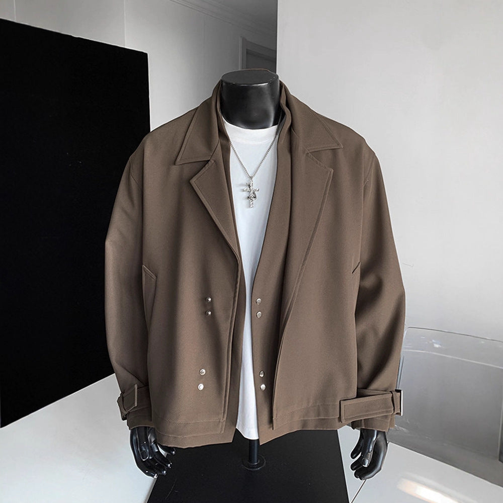 Oversized Casual Men's Blazer Jacket with  High-end Look Short Length Notched Collar Button Closure Long Sleeve