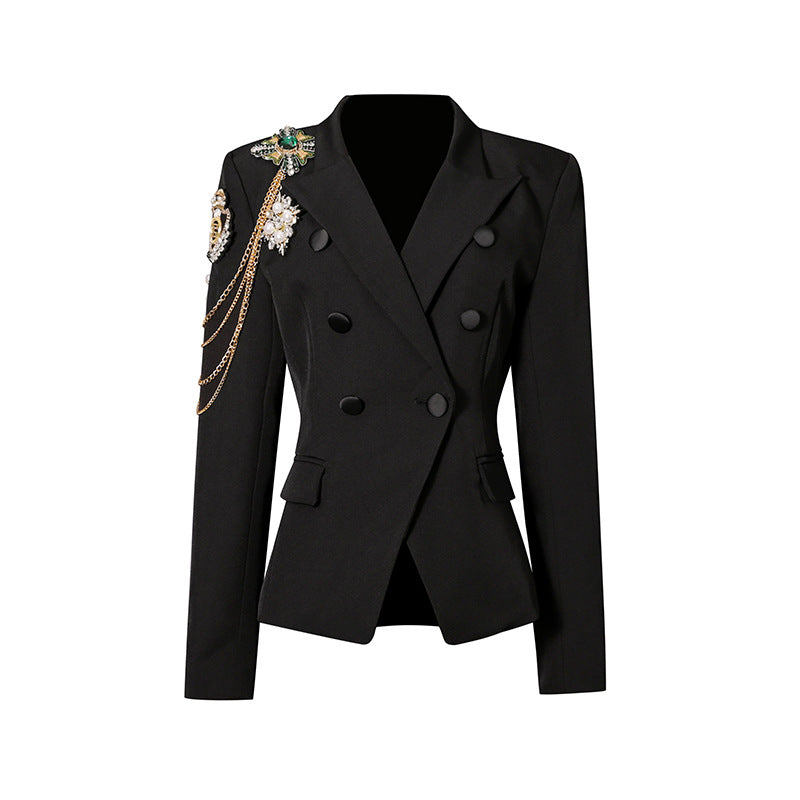 Diamond studded slim fit suit jacket for women