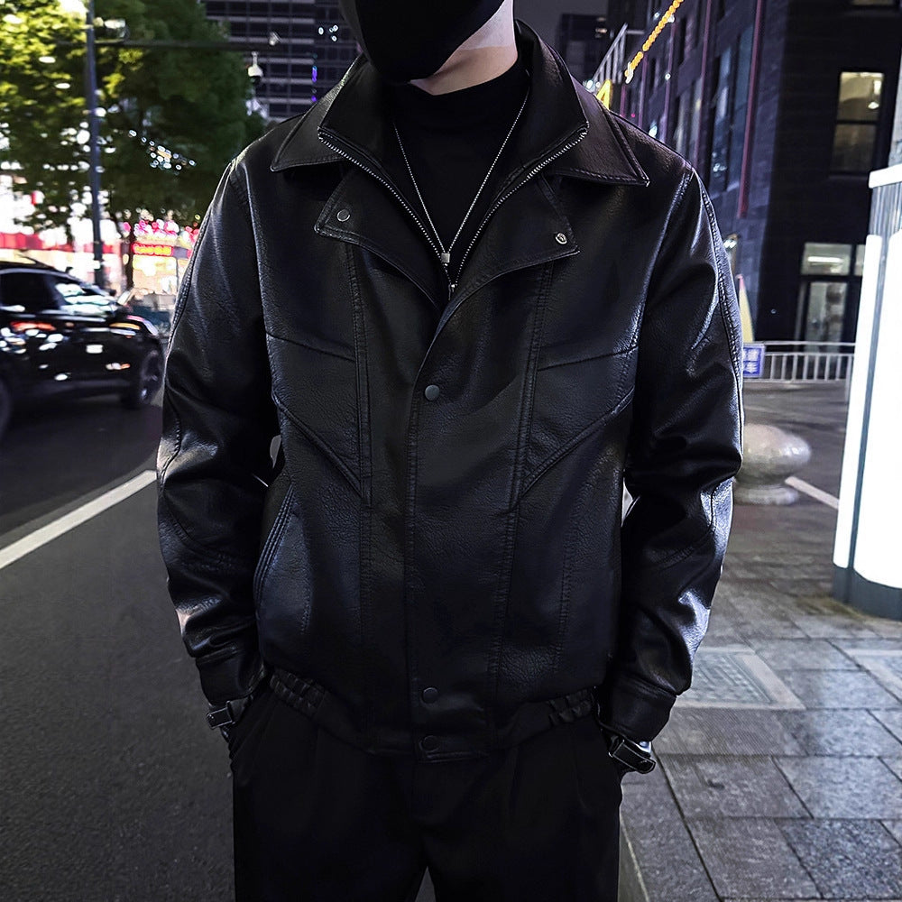 Faux Two-Piece Men's Leather Jacket Autumn/Winter Fashion Style Trendy Brand Premium Feel Cool Leather Coat