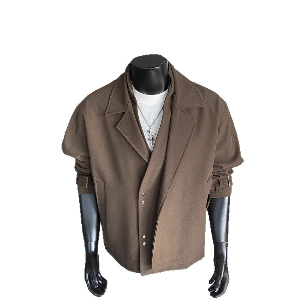 Oversized Casual Men's Blazer Jacket with  High-end Look Short Length Notched Collar Button Closure Long Sleeve